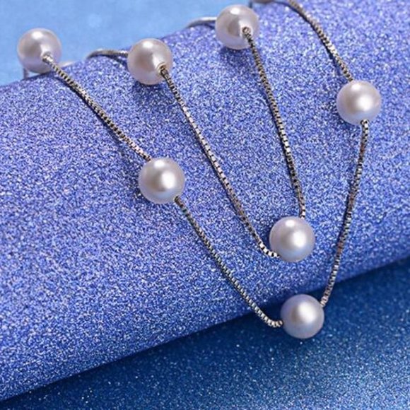 NEW 925 Sterling Silver Pearl Necklace - Picture 5 of 8